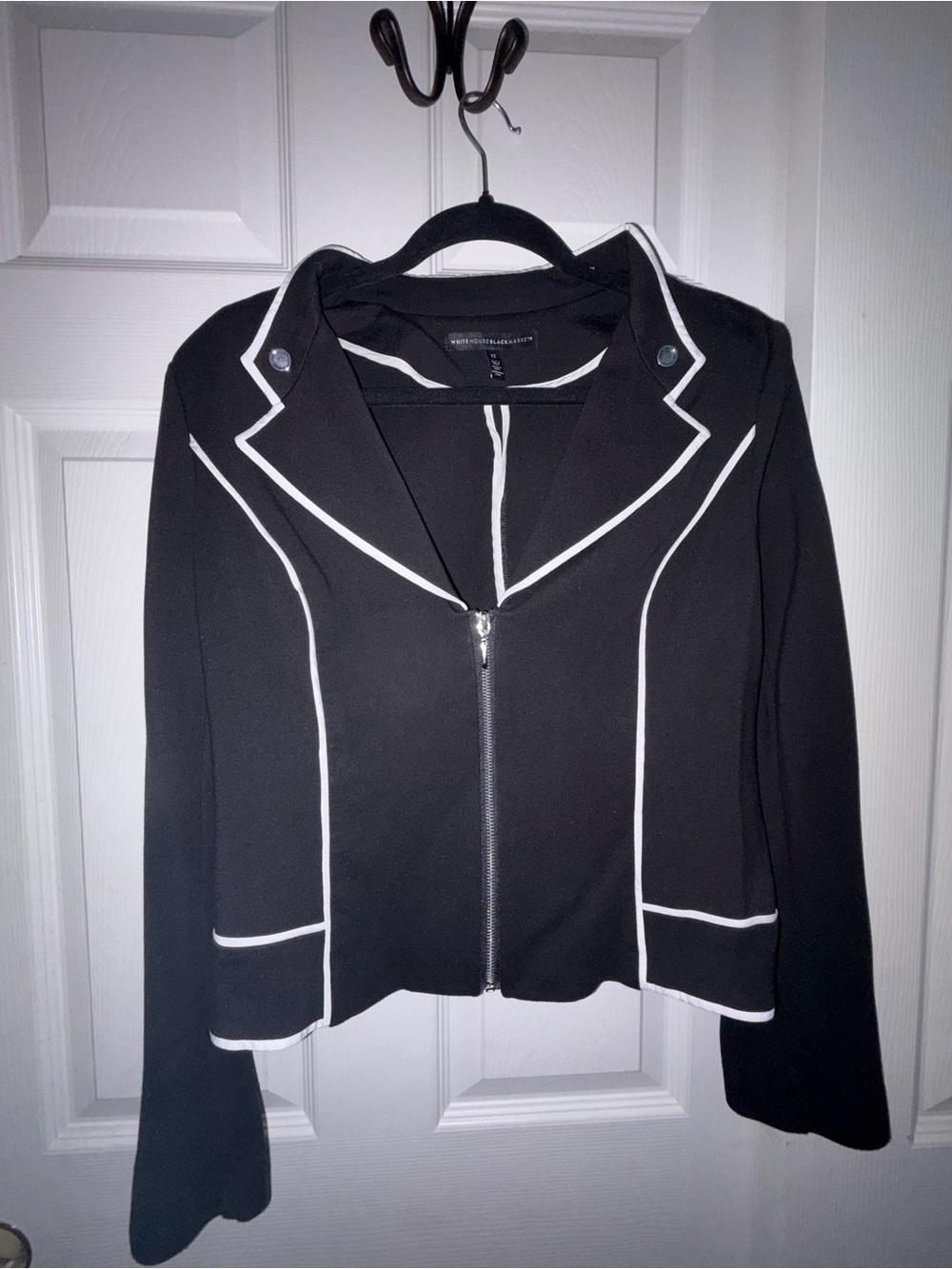 White House Black Market Black Blazer with White Contrast Piping Size 12